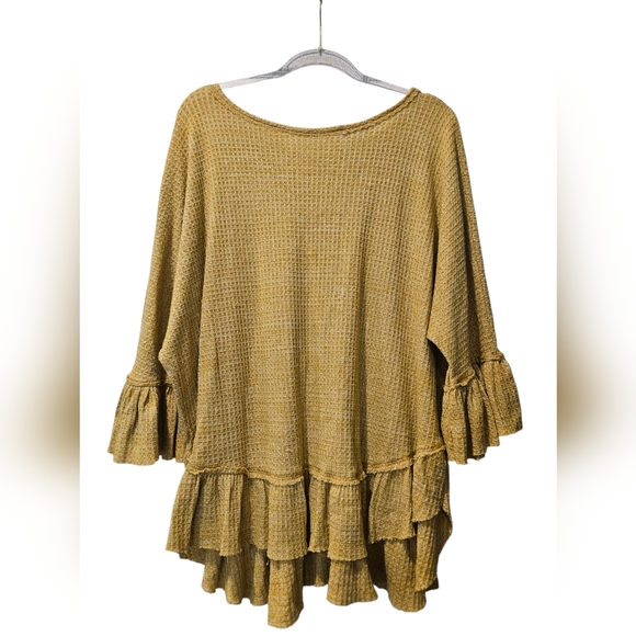 Hummingbird Mustard Plus Tunic Womans size 2xl mustard waffle knit ruffles boho - Picture 1 of 7